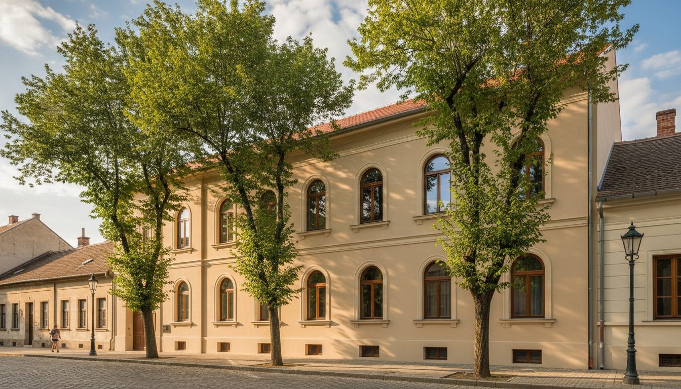 Homlokzatfelújítás nemes vakolattal – frissen felújított lakóépület homlokzata